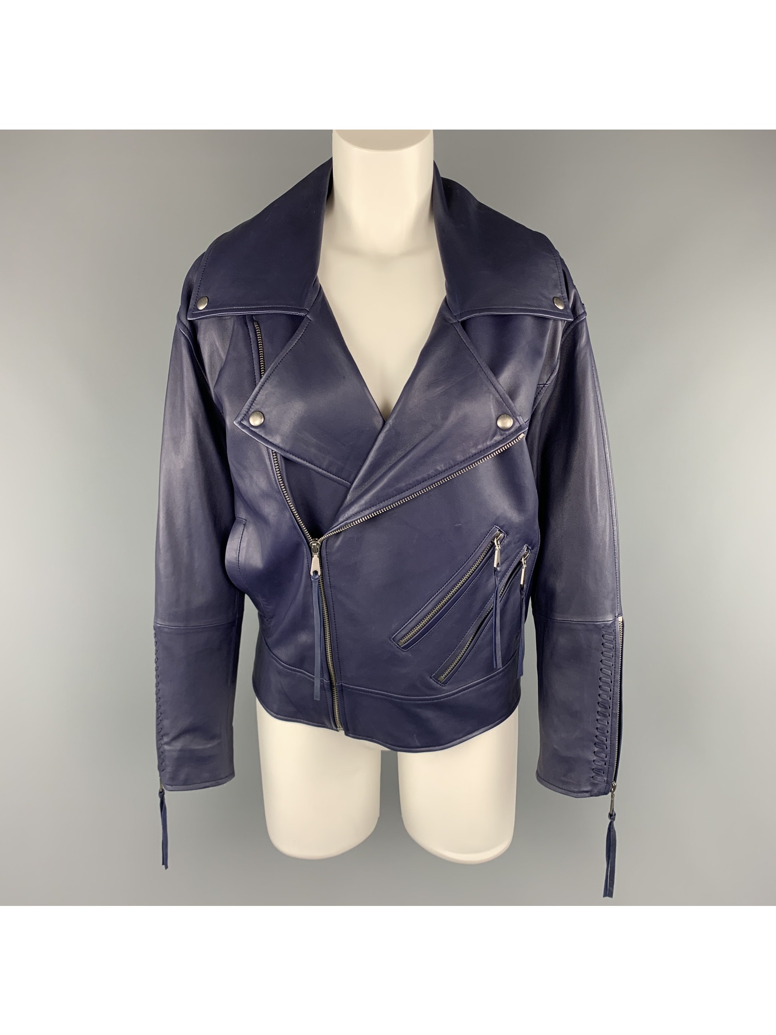 Rebecca Minkoff Size Xs Navy Leather Lamb Skin Biker Jacket